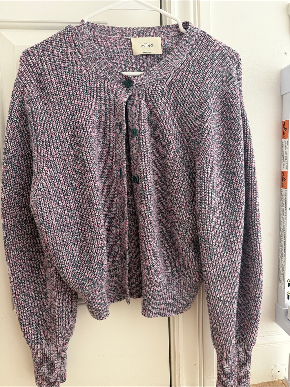 Aritzia Wilfred Pink Marled Crewneck Button Cardigan